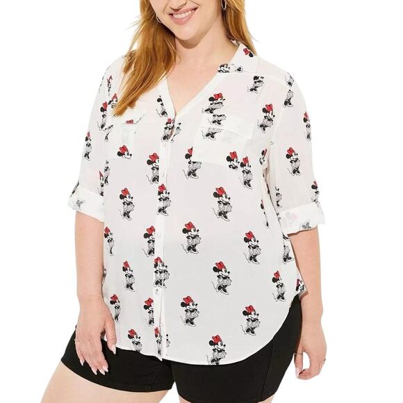 TORRID Size 4 (26) Disney Minnie Mouse Madison Button Up EUC - Picture 1 of 7
